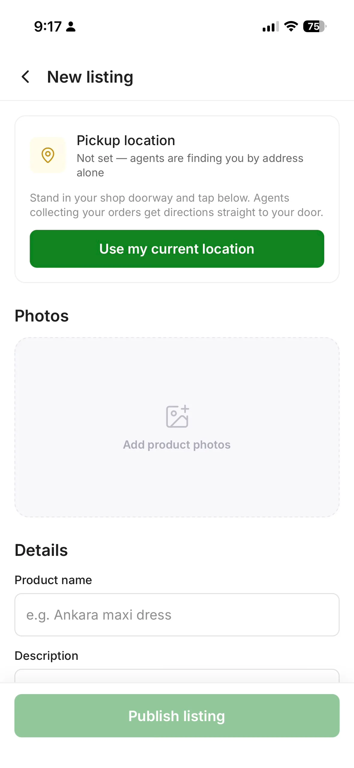 Pickup location capture for delivery agents